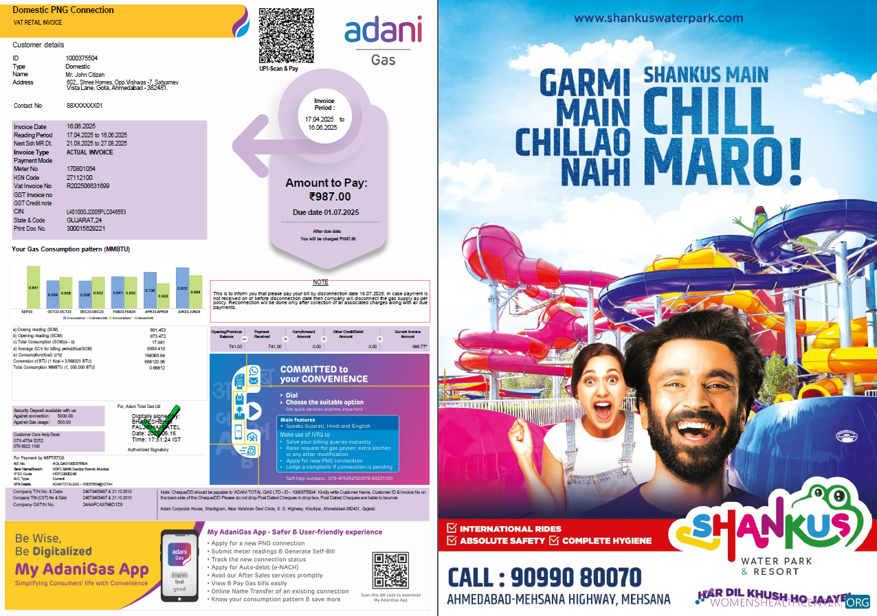 download India Adani Gas utility bill template in Word and PDF formats, 3 pages, 1 2 pages PDF template